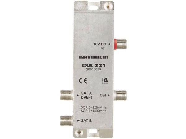 Kathrein EXR 221 SAT Multi-contact Unicable 2 Sisääntulot (multicontact): 3 (2 SAT/1 maa) Tilaajien määrä: 2 Quad-LNB-kykyinen, valmiustila-toiminto