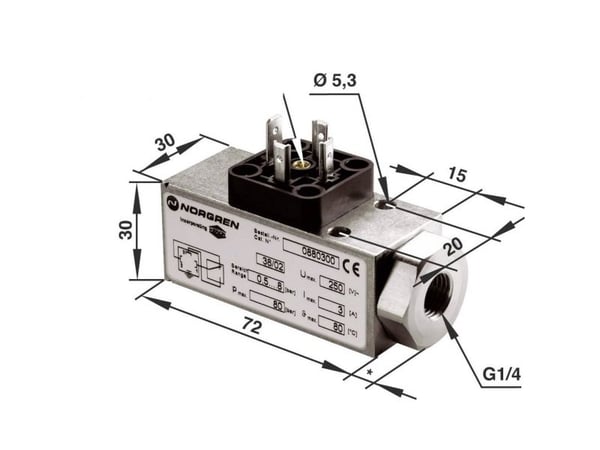 IMI NORGREN trykkvakt 0880300 G1/4 0,5 til 8 bar 1 x skiftekontakt 1 stk