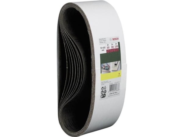 Bosch - Pussebeltesett - 9 deler - grovkorn: 60, 80, 100 - 75 mm x 533 mm
