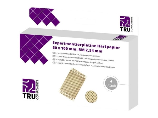 TRU COMPONENTS T1906SA039 Europrintplate hardt papir (L x B) 100 x 60 mm 35 µm rutenett 2,54 mm 4 stk