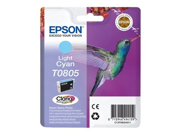 Epson T0805 - 7.4 ml - lys cyan - alkuperäinen - läpipainopakkaus - blækpatron - Stylus Photo P50, PX650, PX660, PX700, PX710, PX720, PX730, PX800,...