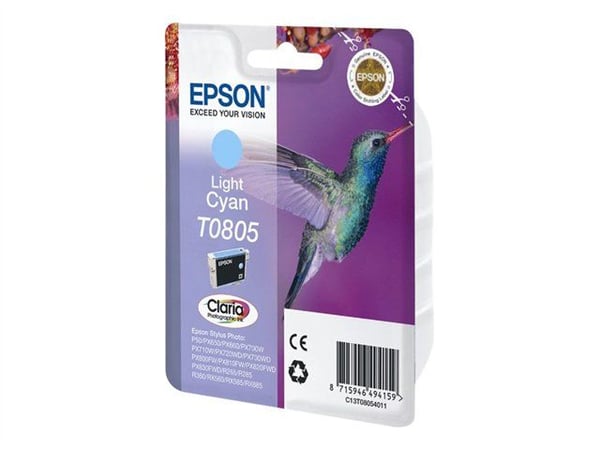 Epson T0805 - 7.4 ml - lys cyan - original - blister - blekkpatron - for Stylus Photo P50, PX650, PX660, PX700, PX710, PX720, PX730, PX800, PX810, ...