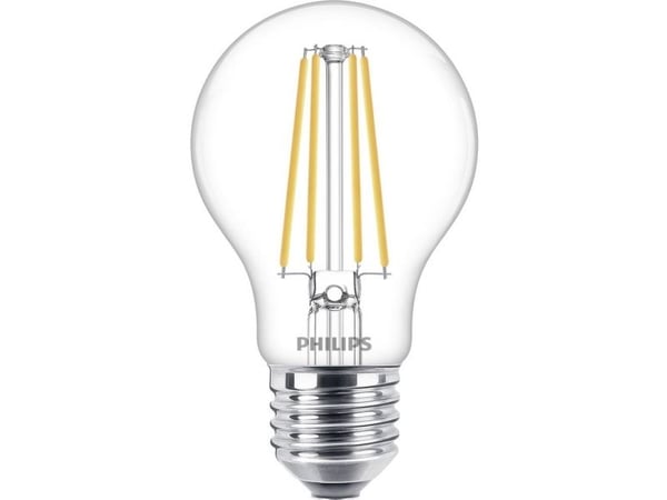 Philips - LED-lyspære - form: A60 - klar finish - E27 - 8.5 W (ekvivalent 75 W) - klasse E - varmt hvitt lys - 2700 K