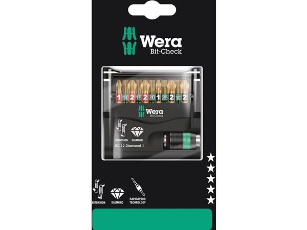 Wera 05136392001, 11 stykker, Phillips,Pozidriv,Torx Plus, PH 1,PH 2, PZ 1,PZ 2, TX10,TX15,TX20,TX25,TX30, 2,5 cm