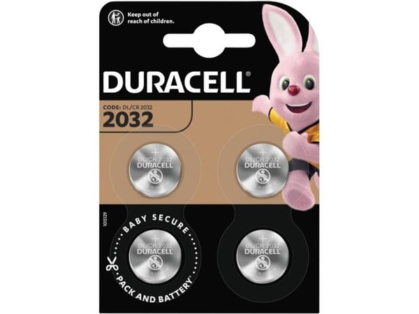 Duracell CR2032, Kertakäyttöinen akku, CR2032, Litium, 3 V, 4 kpl, Hopea