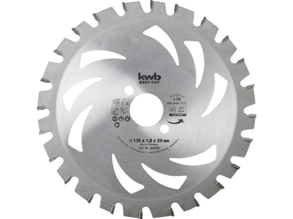 kwb 587938, Tungsten Carbide Tipped (TCT), Aluminium, Sponplate, Løvtre, Ikke-jernholdig metall, Plast, Blad metall, Rustfri stålplate..., 21,5 cm,...