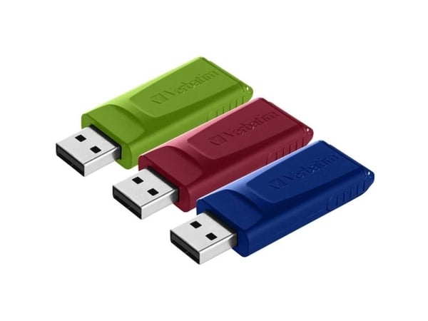 Verbatim Slider - USB-flashstasjon - 16 GB - USB 2.0 - blå, rød, grønn (en pakke 3)