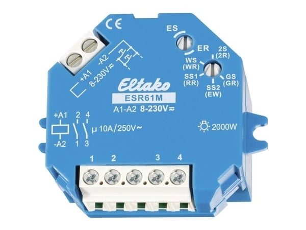 Eltako AP/UP impulssikytkin ESR61M, 1 + 1 NO-kosketus 10 A ESR61M 8 - 230 V/UC 1 + 1 NO-kosketus 10 A 250 V/AC (hehkulamppu (61200301))