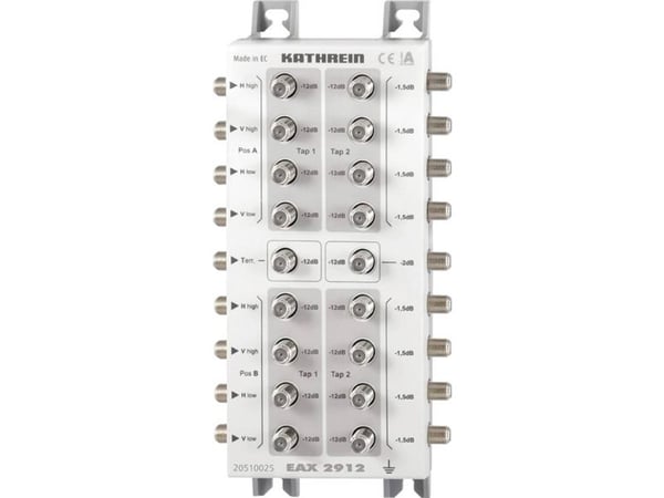 Kathrein EAX 2912, 5 - 2150 MHz, Harmaa, Valkoinen, F-type, 1 x terrestrial + 8 x Sat-IF, 112 mm, 54,5 mm