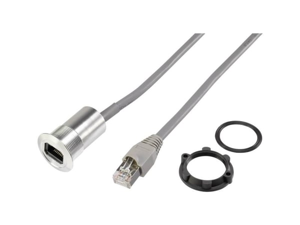 TRU COMPONENTS RJ45-runkoliitin, kaapelin pituus 1,50m RJ45-03 Liitäntä, uppoasennus, Liitin, suora Hopea 1 kpl