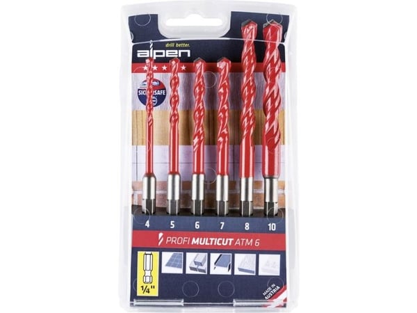 Alpen MultiCut hardmetall multibor-sett, 6 deler 4-10 mm (1/4")