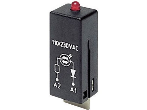 LED-moduuli, punainen, suojadiodilla (valodiodi) 6...24VDC (A1+, A2-) Schrack-pistorasioihin RT78... ja PT78....