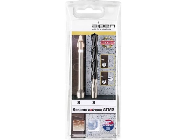 Alpen bor- og flisesett for glass 10 mm 1/4 (6,3 mm) sylinderskaft (2 stk)