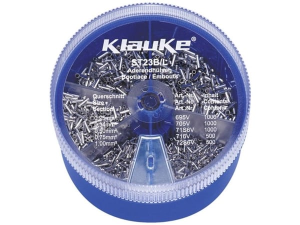 Klauke ST23B Kaapelikenkävalikoima 0,25 mm², 0,34 mm², 0,5 mm², 0,75 mm², 1 mm² Eristämätön hopea 4000 Teile