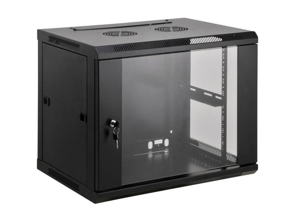 Intellinet Network Cabinet, Wall Mount (Standard), 6U, Usable Depth 350mm/Width 540mm, Black, Assembled, Max 60kg, Metal & Glass Door, Back Panel, ...