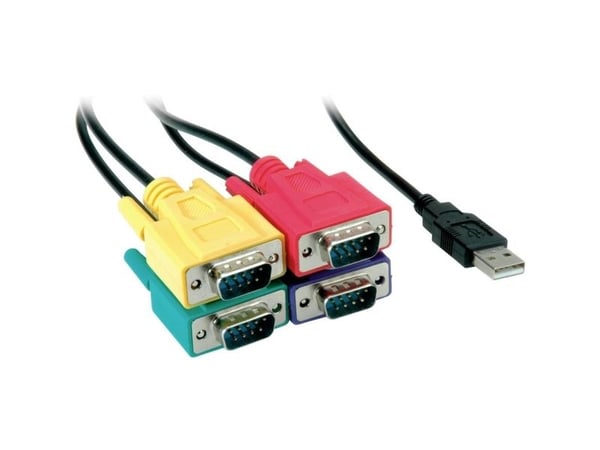 ROLINE 12.02.1016, Sort, Blå, Grønn, Rød, 1,8 m, USB, 4x RS-232, Hankjønn, Hankjønn