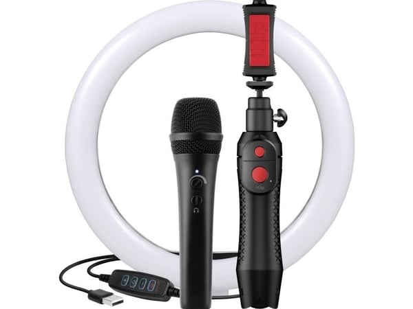 Håndholdt mobilmikrofon IK Multimedia iRig Video Creator HD-bundle (bredbånd) inkl. klemme, inkl. stativ
