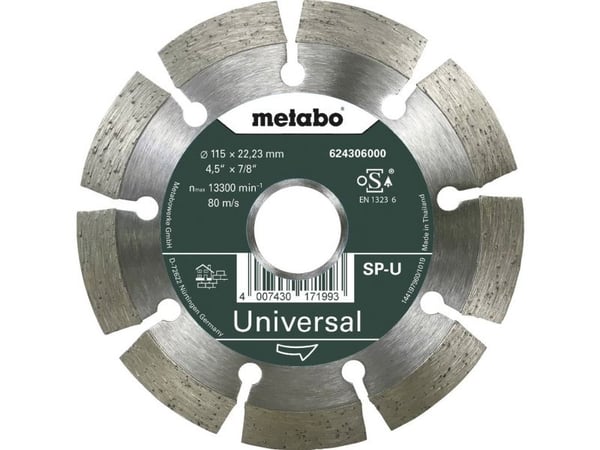 Metabo 624295000, Metallkuttende skive, Betong, Stein, 11,5 cm, Alle merker, Flatt senter, Svart