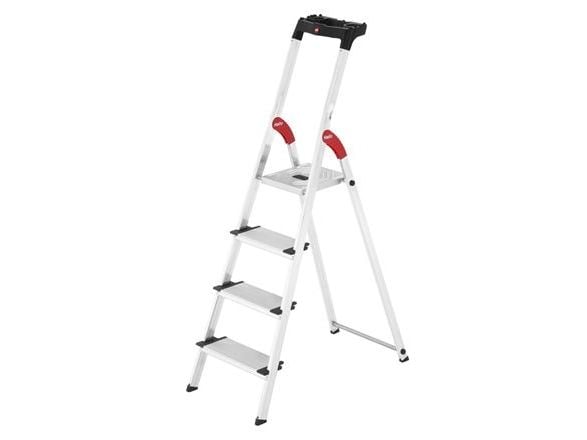 Hailo L80 ComfortLine sikkerhetsstige i aluminium, 4 trinn XXL aluminiumstrinn med sklisikre ribber og ekstra dyp - 1 stk (8040-407)