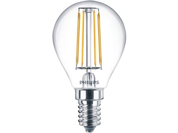 Philips - LED-filamentlyspære - form: P45 - klar finish - E14 - 4.3 W (ekvivalent 40 W) - klasse F - varmt hvitt lys - 2700 K (en pakke 2)
