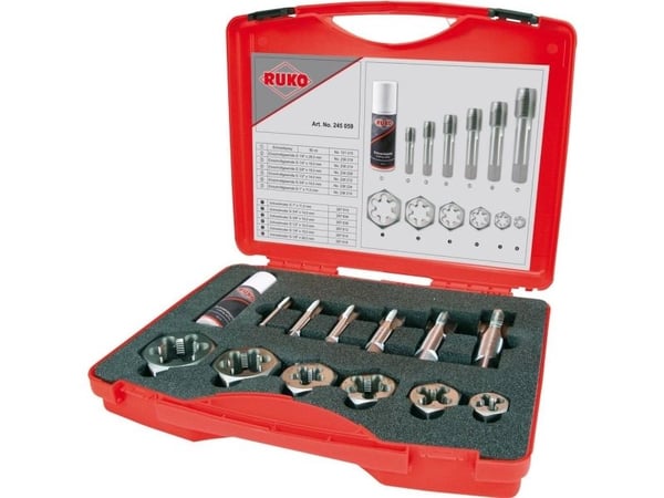 RUKO 245059 maskin-gjengebor-sett 13 deler 1/8, 3/8, 1/2, 3/4 DIN 5157 HSS (høyre)