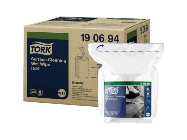 Aftørringsklud Tork Wet wipes til overflader refill i pose til varenummer 9199,4 rl/krt
