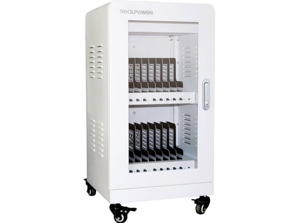 RealPower Power Station 20, Vogn for håndtering av bærbare enheter, Hvit, Gulv, USB, Over-spenning (volt), Overoppheting, Kortslutning, Nøkkel