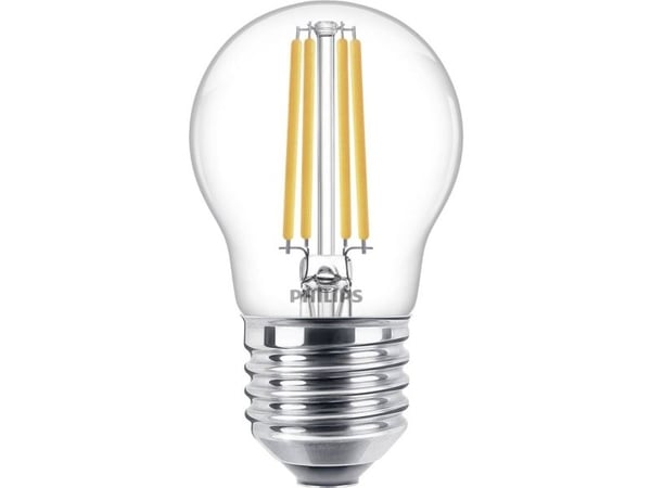 Philips - LED-filamentlyspære - form: P45 - klar finish - E27 - 6.5 W (ekvivalent 60 W) - klasse E - varmt hvitt lys - 2700 K
