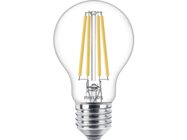 Philips - LED-filamentlyspære - form: A60 - klar finish - E27 - 10.5 W (ekvivalent 100 W) - klasse D - varmt hvitt lys - 2700 K