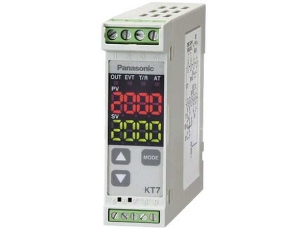 Panasonic AKT7111100J Lämpötilansäädin K, J, R, S, B, E, T, N, PL-II, C, Pt100, Pt100 -200 - +1820 °C Rele 3 A, transistori (L x S x K) 100 x 22,5 ...