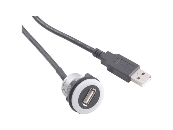 TRU COMPONENTS USB-05-BK USB-innbyggingskontakt 2.0, belyst med 60 cm kabel, Type A