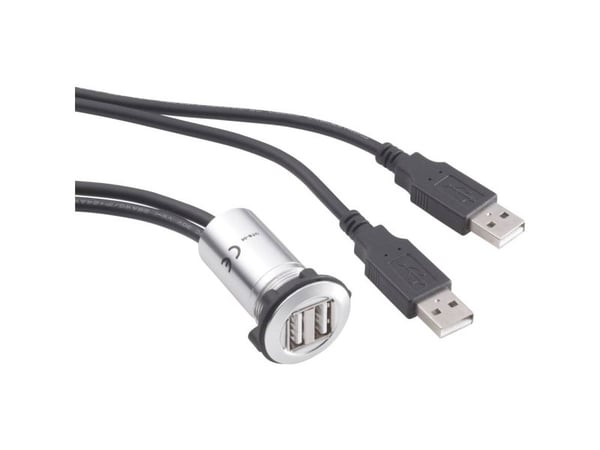 TRU COMPONENTS USB-06 USB-dobbelt innbyggingskontakt 2.0, 2x USB type A, 60 cm kabel