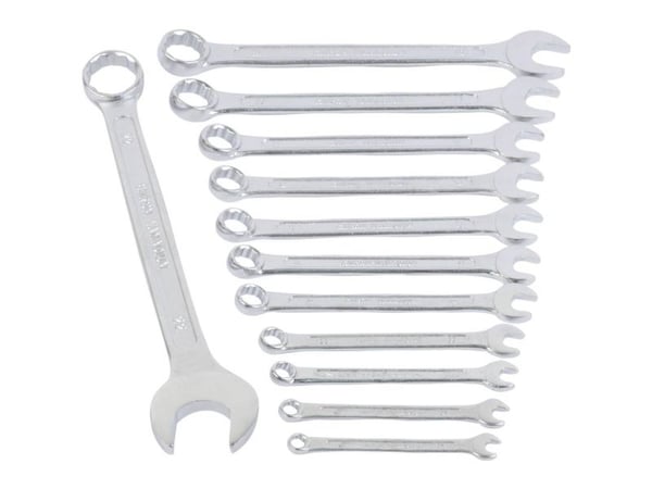 BRÜDER MANNESMANN ringnøkkelsett 12 deler krom-vanadiumstål DIN 3113 6–22 mm forkrommet 1 stk (130-12 DIN)