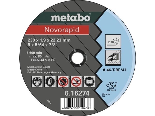 Metabo Novorapid TF 41 - Skjæreplate - for metall, rør, profiles, inox steel, sheets - 230 mm - grovkorn: A46