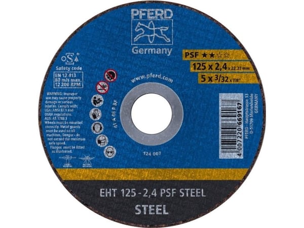 PFERD 61719026, 12,5 cm, 2,22 cm, 2,4 mm, 12200 RPM, 25 stykker