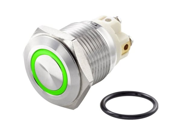 Conrad TC-GQ16F-10E/L/G/12V/S Interruttore antivandalo 48 V/DC 2 A 1x Off/(On) IP65 Momentaneo 1 pz., Rustfritt stål, DC, 48 V, 2 A