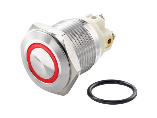 Conrad TC-GQ16F-10E/L/R/12V/S Interruttore antivandalo 48 V/DC 2 A 1x Off/(On) IP65 Momentaneo 1 pz., Rustfritt stål, DC, 48 V, 2 A