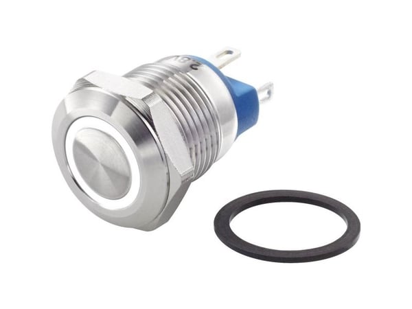 TRU COMPONENTS TC-7494664 TC-GQ12-AF-10E/J/W/12V/S Ilkivallankestävä painonappikytkin 48 V/DC 2 A 1 x Pois päältä/(Päälle) Hetkellinen valkoinen IP...