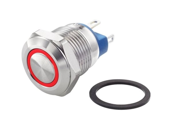 Conrad TC-GQ12-AF-10E/J/R/12V/S Vandalismusgeschützter Druckschalter 48 V/DC 2 A 1 x, Rød, Rustfritt stål, Rustfritt stål, DC, 48 V, 2 A