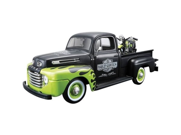 Maisto Ford Pick Up F1 ’48 og modell-motorsykkel FL Panhead Harley Davidson 1:24 modellbil