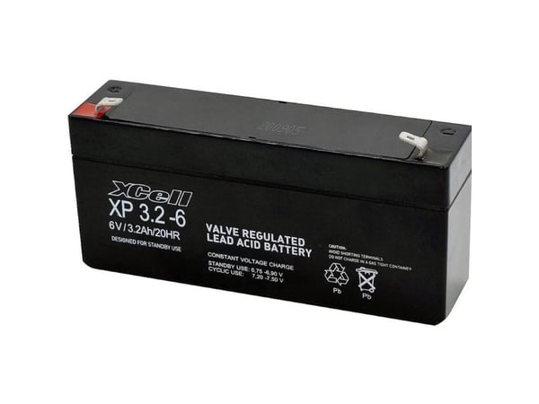 XCell XP 3.2 - 6 blybatteri 6 V 3,2 Ah blyfleece (B x H x T) 134 x 67 x 35 mm flatstift 4,8 mm vedlikeholdsfritt