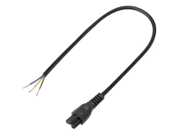 Strømkabel kløverblad-hylse C5 – kabel, åpen ende, totalt poltall: 2 + PE svart 50 cm (1 stk.)