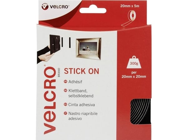 Velcro VEL-EC60217, Svart, 20 mm, 5 m, 1 styck, Låda