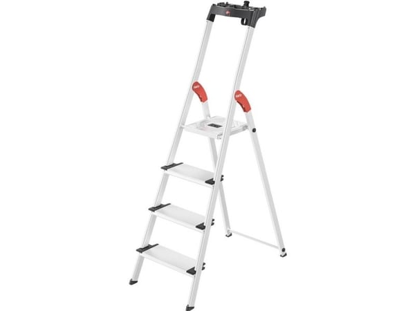 Hailo L80 ComfortLine sikkerhetsstige i aluminium, 4 trinn XXL aluminiumstrinn med sklisikre ribber og ekstra dyp - 1 stk (8040-407)