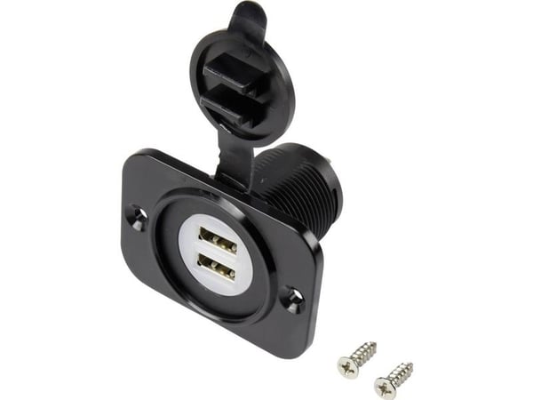 USB dobbelt innfellingskontakt med støvbeskyttelseshette TRU blå belysning 43,1 x 60 mm