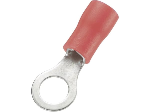 TRU COMPONENTS 746061 Rengasmainen kaapelinsokka Poikkileikkaus (max.)=1,50 mm² Reiän halkaisija =5,2 mm Osittain eristetty Punainen 100 kpl