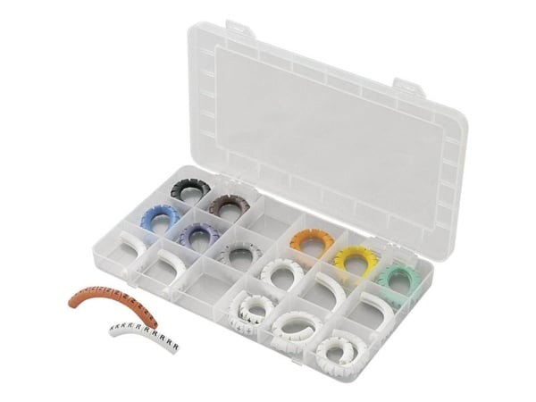 TRU COMPONENTS ECMKS-2 Merkintäklipsi Painettu 0 - 9, L, N, R, S, T, PE, +, - Ulkohalkaisija-alue 2 - 5 mm 1570071