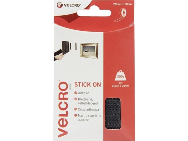 VELCRO® VEL-EC60225 borrelåsbånd for liming, statisk loop, 500 mm x 20 mm, sort (0,5 m)