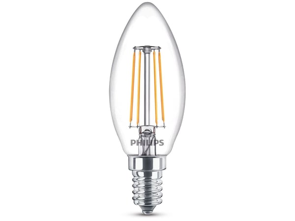 Philips - LED-filamentlyspære - form: B35 - klar finish - E14 - 4 W (ekvivalent 40 W) - klasse F - varmt hvitt lys - 2700 K (en pakke 6)