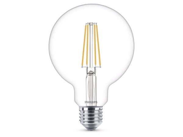 Philips - LED-lyspære - form: globus - klar finish - E27 - 7 W (ekvivalent 60 W) - klasse A++ - varmt hvitt lys - 2700 K